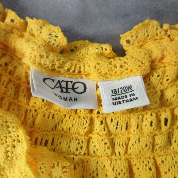 Cato Woman Plus Eyelet Lace Peasant Top 18/20W Yellow Boho Cottagecore Feminine - Picture 2 of 11